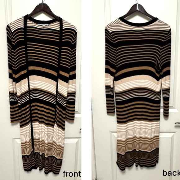 Cleo Petites Striped Knit Cardigan (Brown/Beige/Black Stripe) (XL-Petite) - Picture 2 of 5